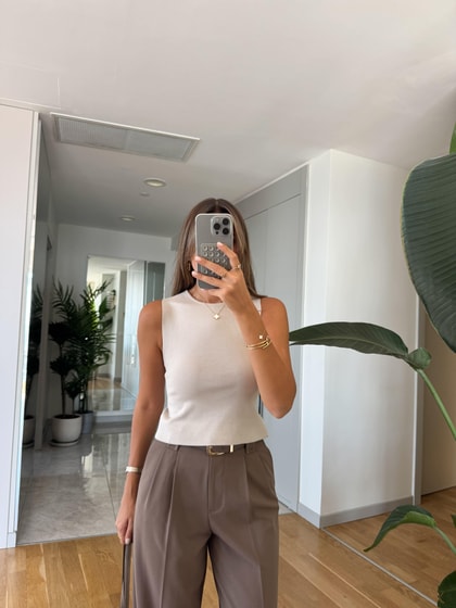 Bisiklet Yaka Sırt Detaylı Triko Top - Taş