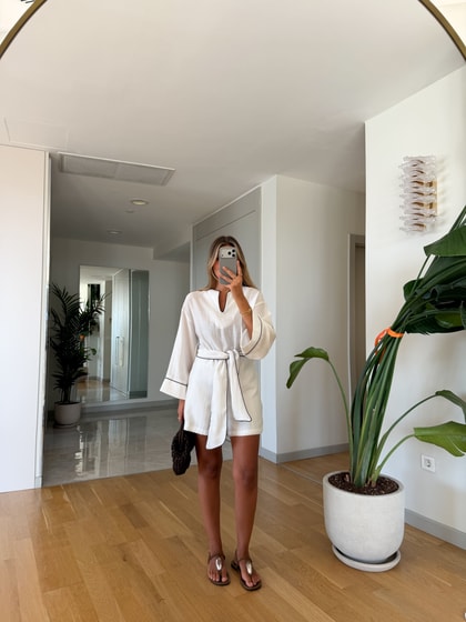 Biyeli Kuşaklı Tensel Tulum - Beyaz