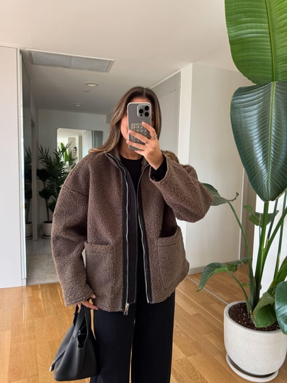 Biyeli Peluş Mont - Kahve