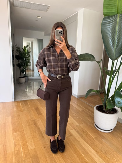 Brown Kemerli Kesik Paça Jean 