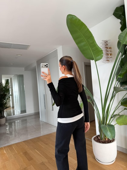 Catherine Basic Atlet Detaylı Bluz - Siyah