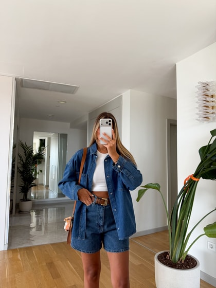 Çift Cepli Oversize Denim Gömlek 