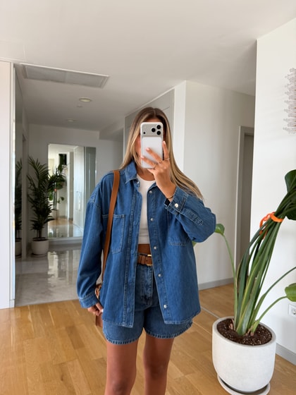 Çift Cepli Oversize Denim Gömlek 