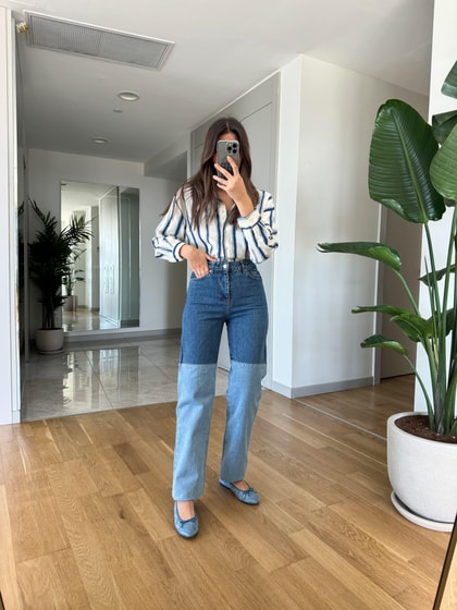 Çift Renkli Dikişli Jean