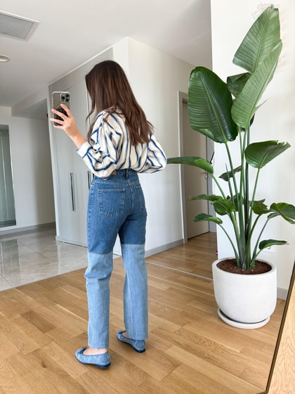 Çift Renkli Dikişli Jean