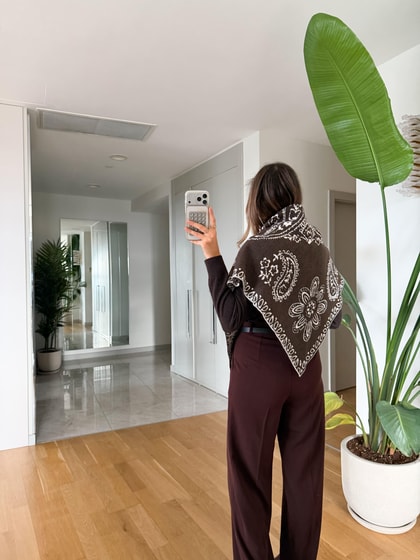 Çift Taraflı  Desenli Triko Şal - Kahve Ekru