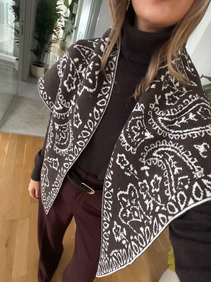Çift Taraflı  Desenli Triko Şal - Kahve Ekru