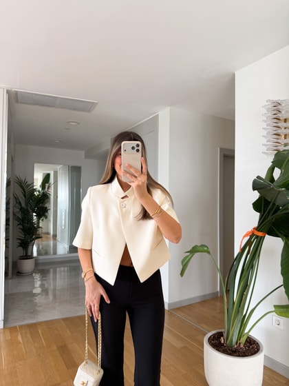 Crop Blazer ceket - Ekru