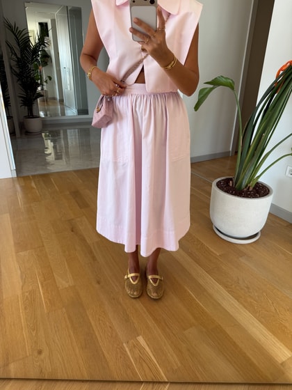 Cs Beli Lastikli Midi Etek - Pembe 
