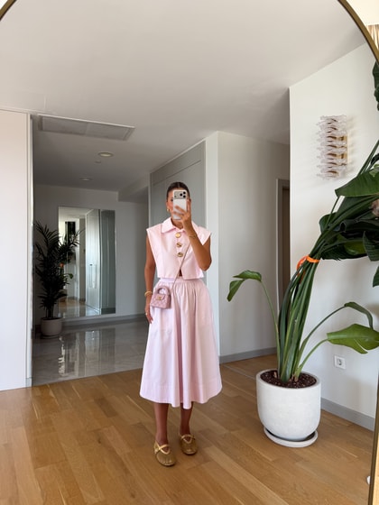 Cs Beli Lastikli Midi Etek - Pembe 