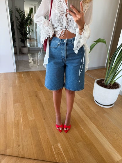 Cs Yüksek Bel Düz Kesim Denim Şort