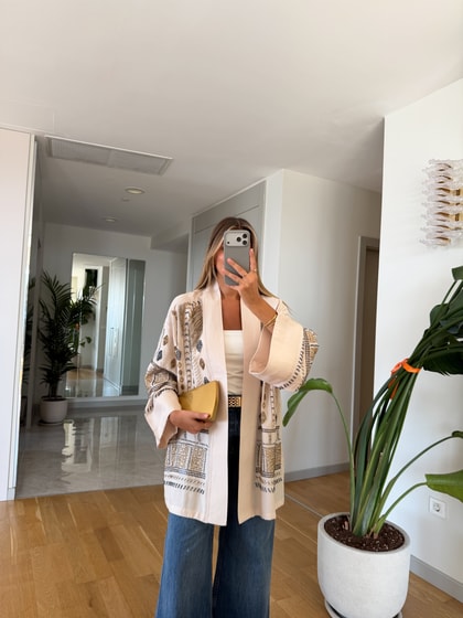Daly Boncuk İşlemeli Kimono - Bej
