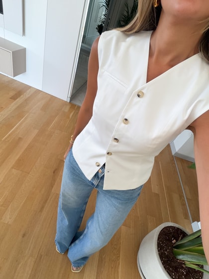 Demy Cep Detaylı Yelek - Beyaz