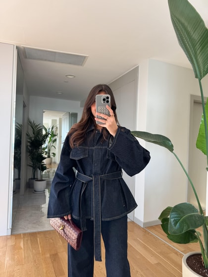 Denim Kemerli Ceket Pantolon Takım
