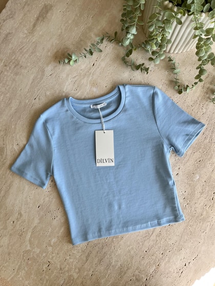 Dilvin Crop Tişört-Mavi