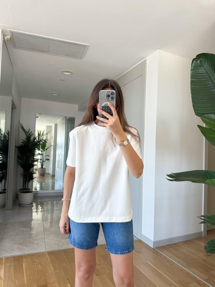 Dilvin Dekoratif Dikişli Bisiklet Yaka Tişört-Ekru