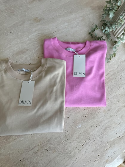 Dilvin Dekoratif Dikişli Bisiklet Yaka Tişört-Pembe 