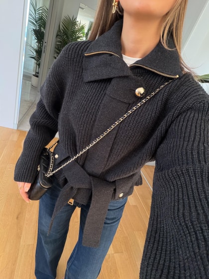 Dilvin Fermuarlı Ve Kemerli Triko Hırka- Antrasit