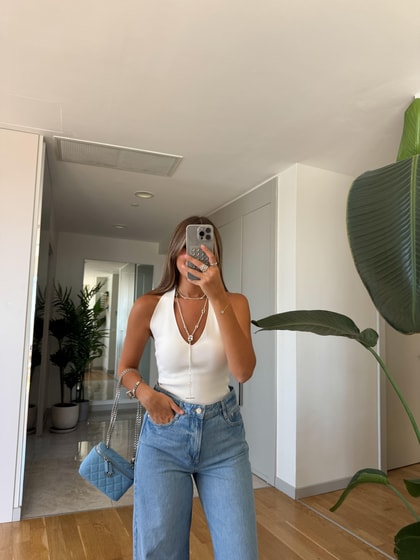 Dilvin Halter Yaka Triko Bluz - Beyaz