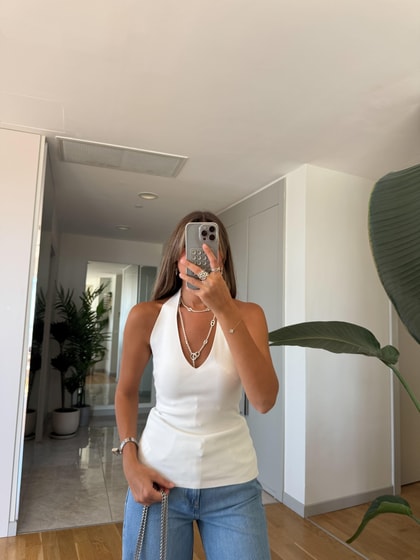 Dilvin Halter Yaka Triko Bluz - Beyaz