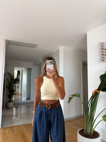 Dilvin Kolsuz Crop Top - Açık Sarı 