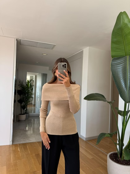 Dilvin Madonna Yaka Simli Triko - Bej