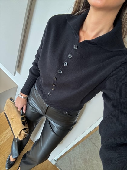 Dilvin Polo Yaka Düğmeli Triko - Siyah