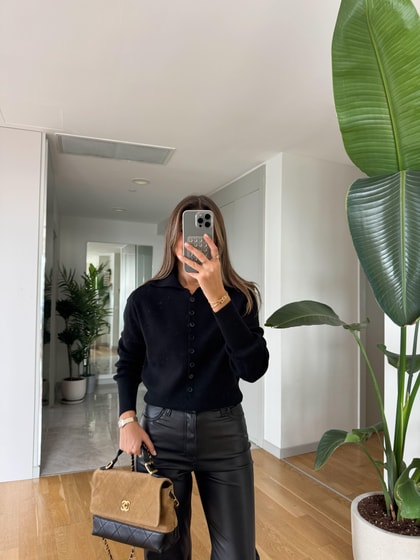 Dilvin Polo Yaka Düğmeli Triko - Siyah