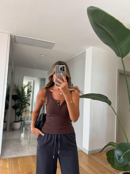 Dilvin Yakası Çıt Çıtlı Atlet - Kahve