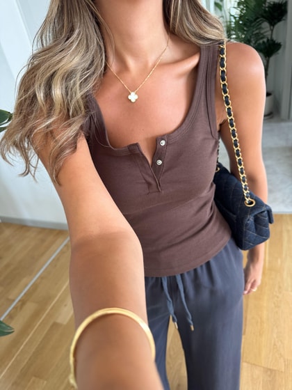 Dilvin Yakası Çıt Çıtlı Atlet - Kahve