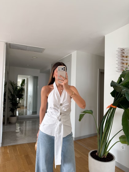 Drapeli Poplin Bluz - Beyaz 