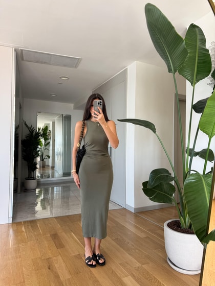 Drapeli Premium Basic Elbise -Haki