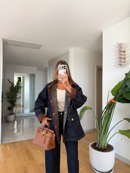 Ekose Astarlı Denim Ceket 