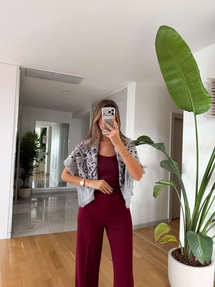 Etnik Desenli Triko Şal - Bordo