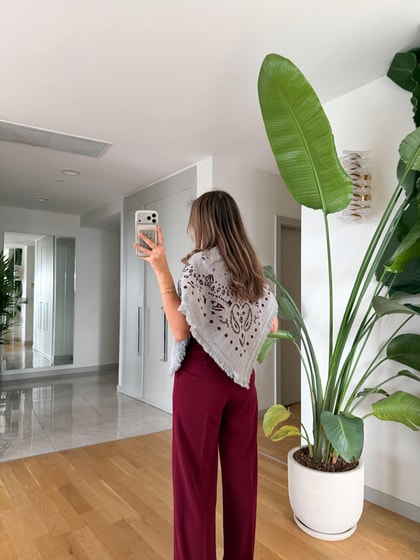 Etnik Desenli Triko Şal - Bordo