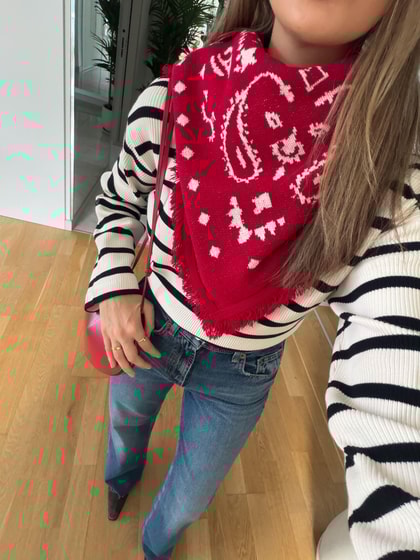 Etnik Desenli Triko Şal - Kırmızı