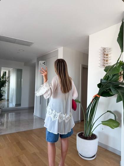 Eva Dantelli Şifon Bluz - Beyaz