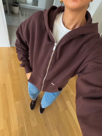 Fermuarlı Şardonlu Sweatshirt - Kahve