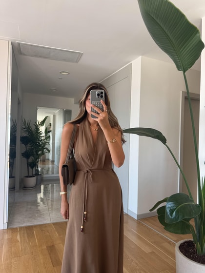 Fiona Halter Yaka Elbise - Kahve