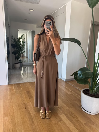 Fiona Halter Yaka Elbise - Kahve
