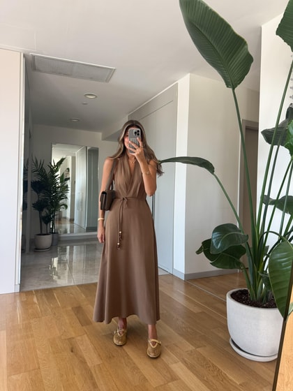 Fiona Halter Yaka Elbise - Kahve