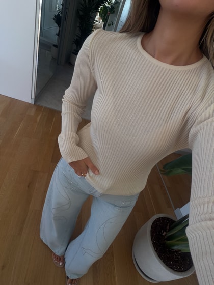 Fitilli Pullu Bluz - Krem