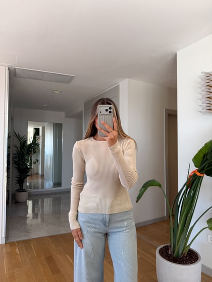 Fitilli Pullu Bluz - Krem