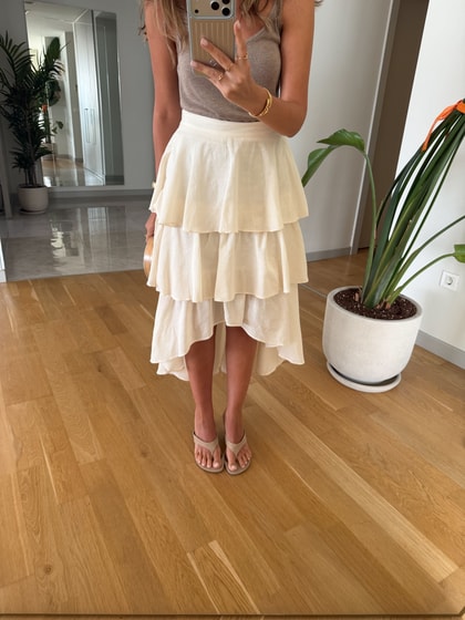 Francis Kat Kat Fırfırlı Midi Etek -Naturel
