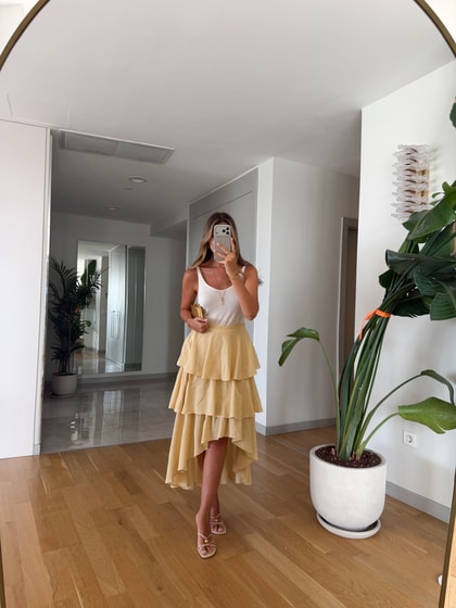 Francis Kat Kat Fırfırlı Midi Etek - Sarı 