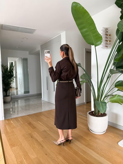 Freya Önden Yırtmaçlı Midi Etek - Kahve