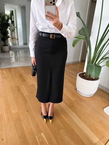 Freya Önden Yırtmaçlı Midi Etek - Siyah