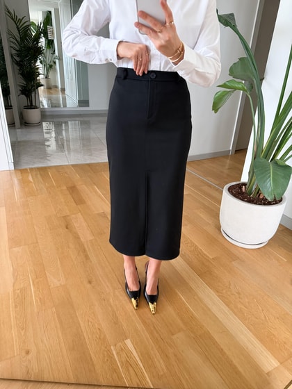 Freya Önden Yırtmaçlı Midi Etek - Siyah