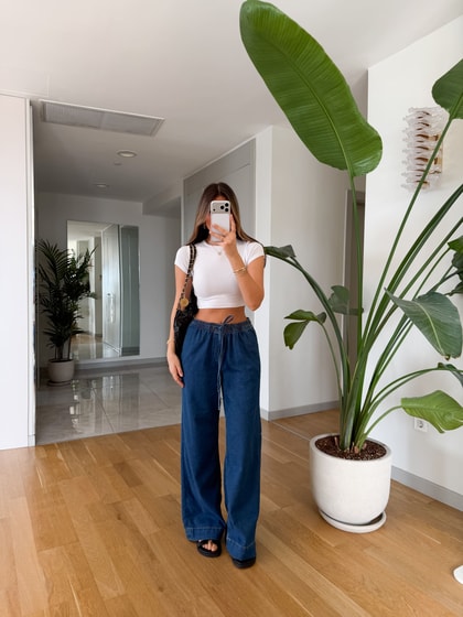 Geniş Paça Beli Lastikli Jean