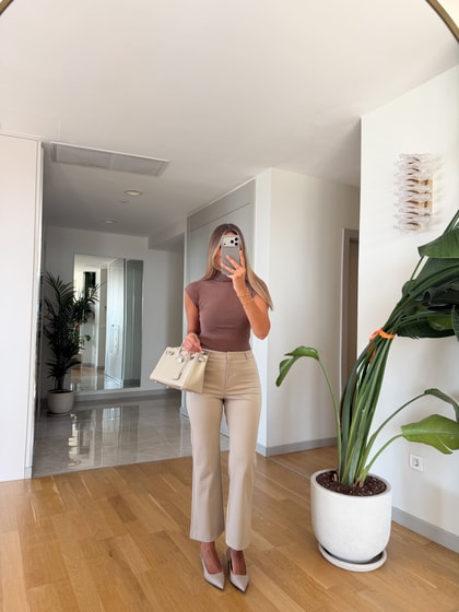 Gizli Cep Detaylı Mini Flare Pantolon - Taş